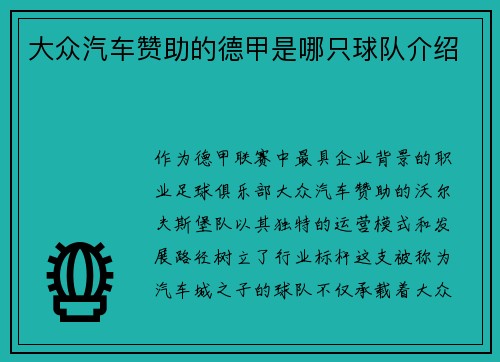 大众汽车赞助的德甲是哪只球队介绍