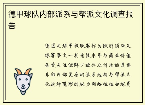 德甲球队内部派系与帮派文化调查报告
